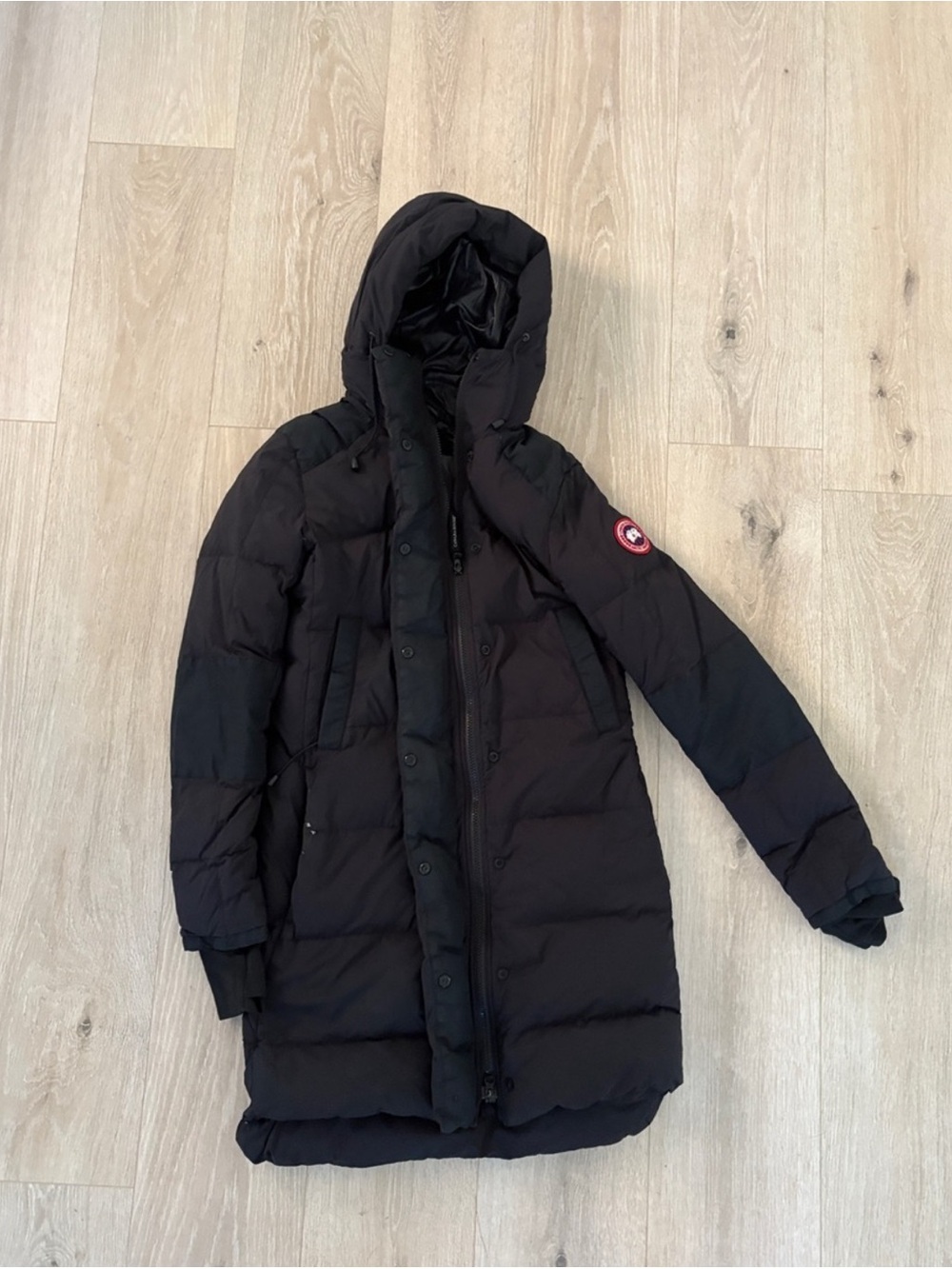 Canada Goose Black Hooded Long Puffer Coat